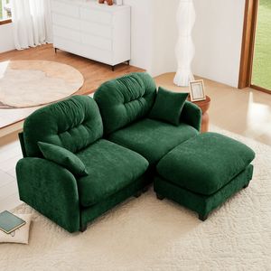 Divano Sezionale a L con Pouf, in Morbido Tessuto Chenille, Design Trapuntato e Plissettato, Schiuma ad Alta Densità per Camere da Letto e Soggiorno - Product Image 1