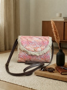 Sac à bandoulière tissé bohème avec franges, sac à main à motif ethnique pour les voyages et les vacances - Product Image 2