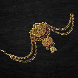 Premium Peacock Jada Billai Necklace with Gold Bead Maatil - Product Image 1