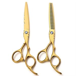 Gold <b>Thinning</b> Scissors Set Stainless Steel Right Handed Long Handle Hair Salon Tools Blunt Tip Professional Grade - Product Image 1