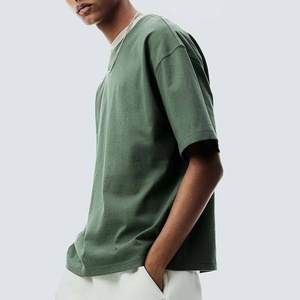 T-shirt Homme Vert Uni Oversize à Manches Courtes Col Rond 100% Coton Coupe Décontractée Longueur Standard Teint Uni Tricoté Séchage Rapide - Product Image 4