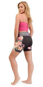 Shorts de sport pour femme à taille basse, imprimé floral, en coton et élasthanne, avec cordon de serrage, séchage rapide, tricoté, vêtement de sport - Product Image 4