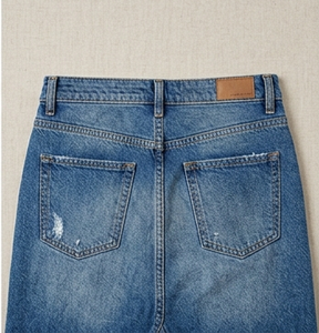 Women's High Waisted Pencil Denim Midi <b>Skirt</b> Solid Color Distressed Wash Casual Style Cotton Fabric Spring Wear - Product Image 4