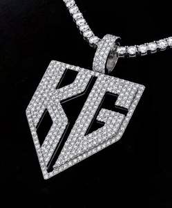 Collar con colgante de letra personalizada de Dvars con diamante moissanita, de plata de ley 925 chapada en oro, estilo lujo Hip Hop, con cadena tipo tenis con incrustaciones de circonitas - Product Image 5