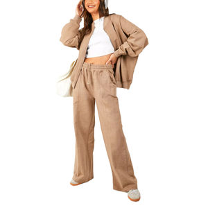 New Arrival Custom Acid Wash Tracksuit for Women 2 Piece Hoodie Jogger <b>Set</b> Wholesale Jogging Cotton Tracksuits Customized - Product Image 1