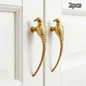 Poignées de meuble en aluminium doré en forme d'oiseau, décoratives, style perroquet à longue queue, vintage, pour armoires et portes, quincaillerie de meuble - Product Image 2