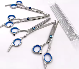 Kit de ciseaux à effiler de qualité supérieure couleur argent 6 pièces, magnifiques kits de barbier avec étui en cuir à fermeture éclair - Product Image 4