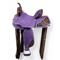 Silla de montar western de gamuza morada premium |   Equipo de equitación artesanal de cuero para carreras de barriles, senderismo y ranchería, cómodo