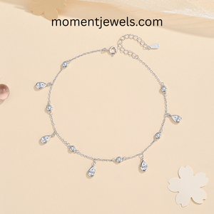 925 Sterling <b>Silver</b> Fine Anklet Teardrop Zircon Chain <b>Bracelet</b> <b>Adjustable</b> Jewelry for Women Gift Party - Product Image 5