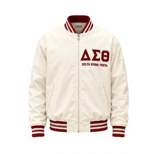 Veste universitaire Delta Sigma Theta, crème et rouge, broderie 1913 au dos, style preppy, fermeture éclair sur le devant, unisexe, veste bomber pour l'automne - Product Image 2