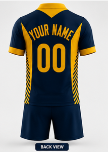 Ensemble de maillots de football personnalisés à col en V, bleu marine et jaune, imprimés par transfert thermique 3D, séchage rapide, respirant, polyester, manches courtes, unisexe, pour équipe - Product Image 5