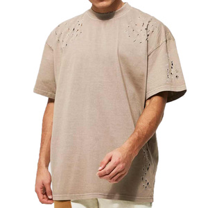 Wholesale Custom Premium Distressed Men's T-<b>Shirts</b> <b>Polyester</b>/Cotton High Quality OEM Breathable Acid Wash Hip Hop Blank Design - Product Image 1