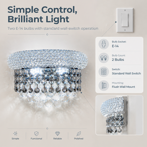 Lámpara de pared moderna de cristal con marco de metal plateado, dos bombillas E14, montaje empotrado para dormitorio, hotel, pasillo, sala de estar - Product Image 4