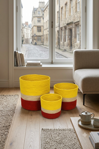 Cheap Rate Striped Jute Woven Fabric <b>Storage</b> <b>Bins</b> Round Bohemian Design Stacking Home Decor for Living Room - Product Image 6