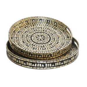 Premium Black Round Mother Of Pearl Inlay Accent Serving <b>Tray</b> Drinks Fruit Cake <b>Perfume</b> Jewelry Key Storage Wholesale - Product Image 1