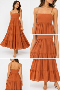 Vestido Maxi de Tirantes Finos en Degradado Naranja, 100% Algodón, Ecológico, Transpirable, Estilo Vintage, Casual, Veraniego, Bohemio, para la Playa - Product Image 3