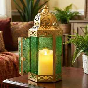 Farolillo de latón dorado con forma de jaula de pájaro, cilíndrico, para decoración del hogar, portavelas de metal vacío con diseño floral - Product Image 6