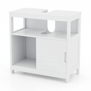 Mobile Bagno Moderno con 2 Ante Scorrevoli e Lavabo a Colonna in MDF con Intaglio a U per Stile Contemporaneo - Product Image 4