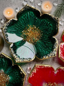 ชามดอกไม้เรซิ่นสีแดงและสีเขียว, จานอีพ็อกซี่ตกแต่ง, เม็ดสีเรซิ่นอีพ็อกซี่, ทองคำเปลว - Product Image 6