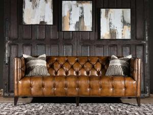 Elegant Duraster Transitional Chesterfield Three Seater Caramel Brown Leather <b>Sofa</b> Eco-Friendly L-Shape Tufted Back <b>Wooden</b> <b>Frame</b> - Product Image 3