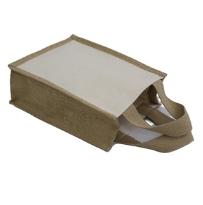 Sac fourre-tout en toile de coton naturel écologique, personnalisé, petit format, avec côtés en jute, pour promotion et cadeaux. - Product Image 4