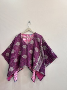 Oversized Handmade Tie Dye Kantha Stitched Top <b>Poncho</b> For Women Vintage Recycled Top - Product Image 6