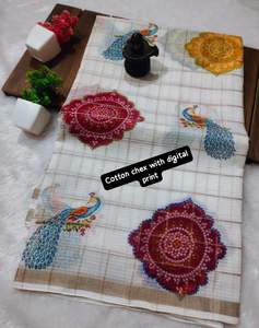 Chex-Muster Premium Baumwolle Damen Chex Sari Modischer Langer Trendiger Sari mit Bluse Hergestellt in Indien - Product Image 3