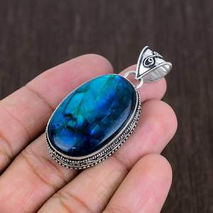 Colgante de Labradorita Azul Flash, Estilo Boho, Plata de Ley 925, Collar de Piedras Preciosas Hecho a Mano, Regalo de Joyería - Product Image 4