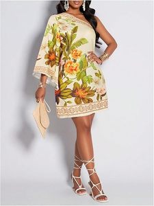Women's Vintage Floral Chiffon Resort Dress One Shoulder Breathable Asymmetrical Flared Hem Casual & Formal Summer Holiday Maxi - Product Image 3