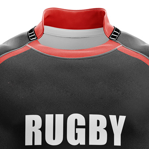 Men's Sublimated Rugby Jersey Set Front Custom Design Black Red White Short Sleeve Stand Collar Moisture Wicking <b>Athletic</b> Fit - Product Image 2