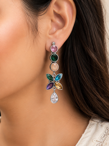 Pendientes de Moda con Forma de Campana de Cuarzo Multicolor para Mujer, con Garantía Comercial |   Joyería de Lujo Boho de Plata Oxidada y Latón para Fiestas - Product Image 2