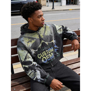 Nueva Sudadera con Capucha para Hombre, Diseño Personalizado OEM, Estampado Digital con Diseño de Calavera, Cierre de Cremallera, Estilo Urbano, Tejido Grueso de 400 GSM, Efecto Desgastado - Product Image 3