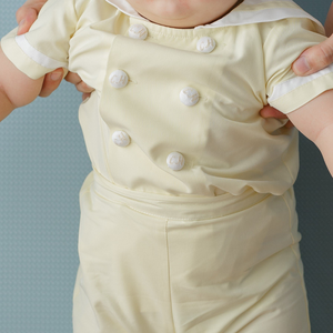 Prêt à expédier bébé garçon enfant en bas âge ensemble formel 2 pièces de coton de qualité 6 mois 4 ans jaune combinaison courte Machine broderie-Ami - Product Image 3