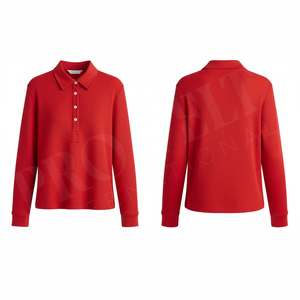 Polo à manches longues en tricot côtelé 100% polyester, coupe ajustée décontractée, col boutonné, extensible et doux, automne-hiver, polo personnalisé - Product Image 2