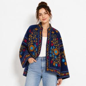 New Design Floral Embroidered Velvet Winter <b>Jacket</b> Women's <b>Mandarin</b> <b>Collar</b> Regular Sleeve Heated Eco-Friendly Autumn Woven - Product Image 1