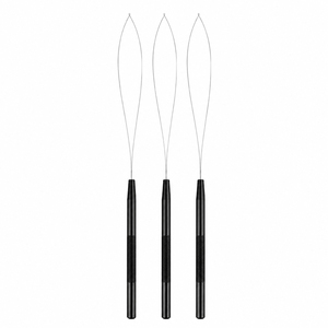 Black Handle Micro Ring Hair Extension Loop <b>Needle</b> Wire <b>Threader</b> Pulling Hook Set Professional Stylist Equipment - Product Image 1