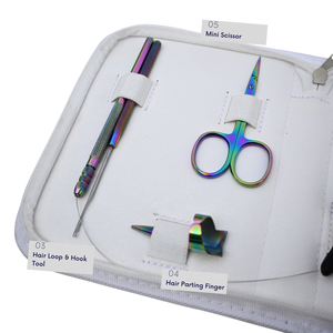 Kit d'outils professionnel pour extensions capillaires arc-en-ciel : applicateur à crochet, ciseaux coupe-fil, pince à micro-anneaux et à sertir les perles - Product Image 4