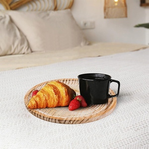 Plateau rond en bois, lot de 2 plateaux de style fermier pour la cuisine ou le salon, café, fruits, table décorative - Product Image 2