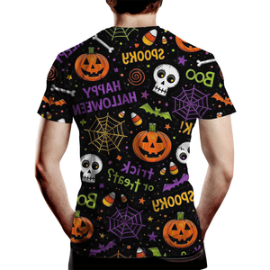 Camiseta Personalizada con Estampado de Halloween, Manga Corta, Cuello Redondo, Estilo Casual Urbano, 100% Poliéster Ecológico - Product Image 3