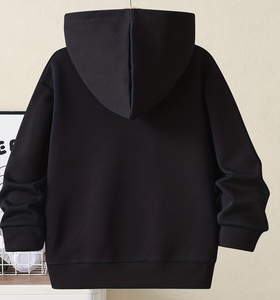Black Solid Football Player Hoodie Sweatshirt 100% Cotton Children Casual Breathable Autumn Wear Regular Sleeve Pullover Knitted - Product Image 2