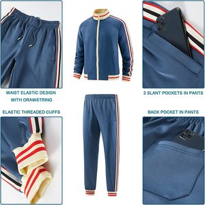 2026 Unisex Blue Tracksuit Full <b>Zip</b> Stand Collar Striped Side Pockets Polyester Regular Fit Autumn Sporty Style Adult Wear - Product Image 4