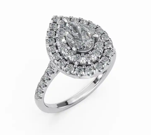 Anillo de compromiso con diamante cultivado en laboratorio Sparkling Dew Of Forever Halo, 1384 quilates de peso total, 46 piedras brillantes en oro fino. - Product Image 5