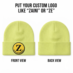Bonnet en tricot acrylique premium 320 GSM pour homme, jaune fluo, avec logo brodé personnalisé et patch tissé, chaud et doux pour l'hiver, ajustement extensible - Product Image 1