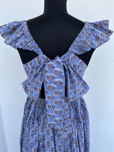 Open Back Square Collar Woven Cotton Breathable A-Line <b>Maxi</b> <b>Dress</b> <b>Flutter</b> <b>Sleeve</b> Summer Boho Floral Block Print Ruffle Strap - Product Image 5