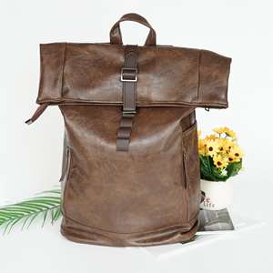 Genuine Leather Roll Top <b>Backpack</b> Urban Style Laptop Bag Cowhide Travel Rucksack Mens Wholesale Supplier LTBP-0086 - Product Image 1