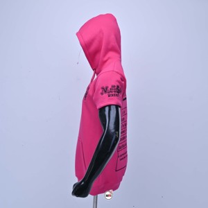 Best Selling <b>Men</b> Pink Hooded Short Sleeve Sweatshirt Fleece Cotton Casual Streetwear <b>Pullover</b> with Front Pocket <b>Mens</b> Hoodies OEM - Product Image 4