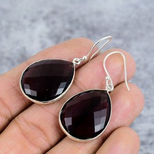 925 <b>Sterling</b> <b>Silver</b> Garnet Gemstone Bezel Handcrafted Dangle Earrings Trendy for Women Everyday Wear Party Gift - Product Image 3