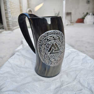 Natural Ox Horn Mug Viking Drinking Horn Polished <b>Beer</b> Tankard Mug Pub Barware Wholesale Hand Carved Viking Style Drinking MUG - Product Image 4