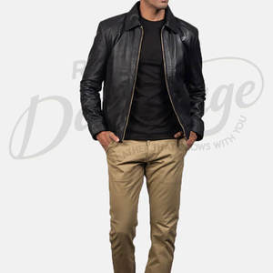 Chaqueta Clásica Negra de Cuero Genuino para Hombre - Prenda Exterior Informal de Piel de Oveja Suave de Primera Calidad con Cuello Camisero y Cierre de Cremallera - Product Image 3