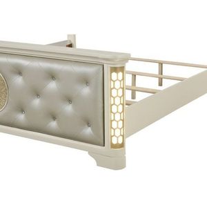 <b>Queen</b> <b>Size</b> Beige Tufted Upholstered Wood <b>Bed</b> with LED Features - Product Image 6
